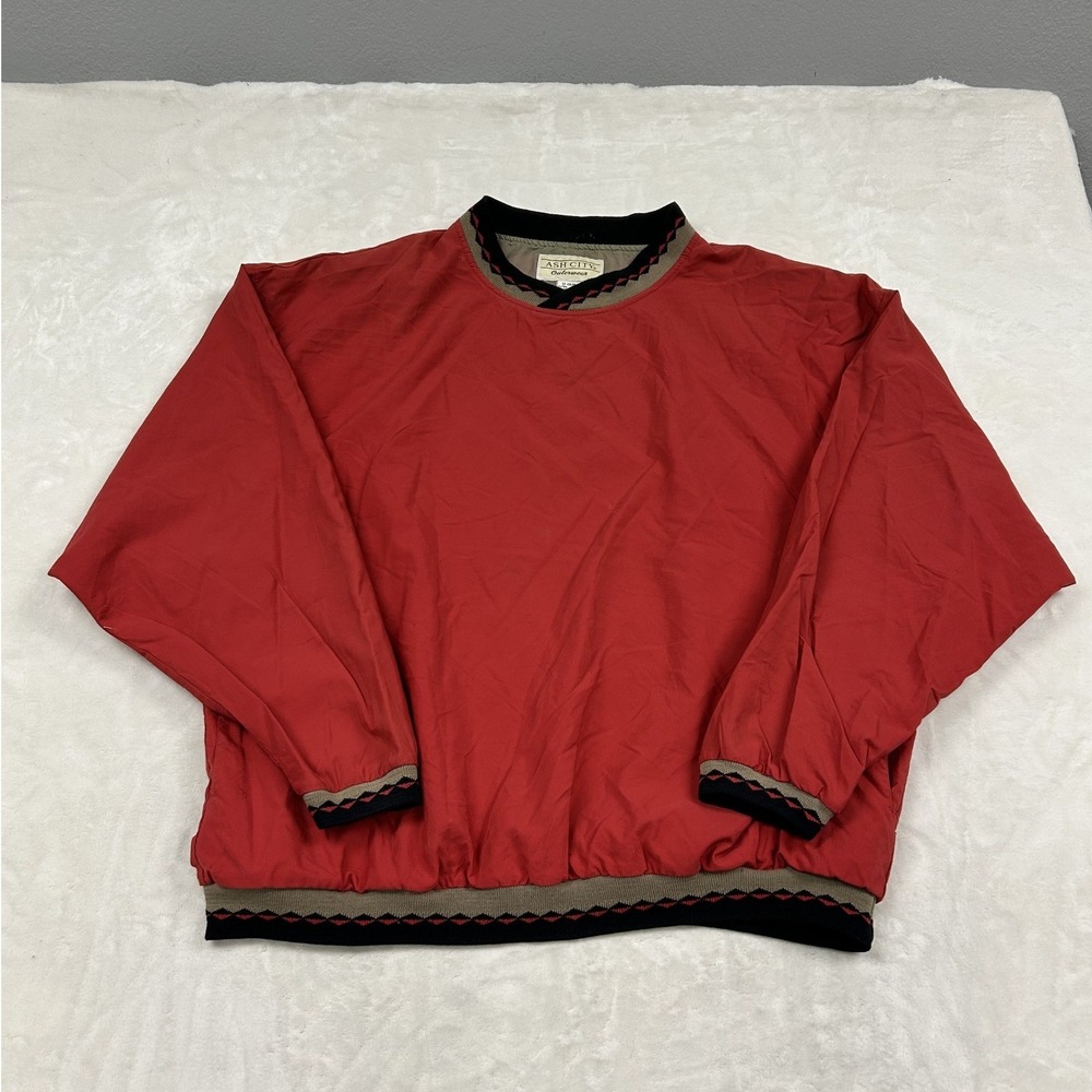 Ash City Windbreaker Pullover Mens XL Red Patterned Trim Nylon Shell